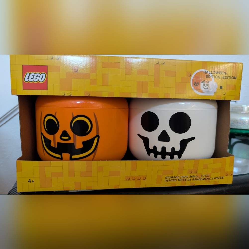 LEGO Classic Storage Head Set Pumpkin Jack'o'Latern And Skeleton Size Small!